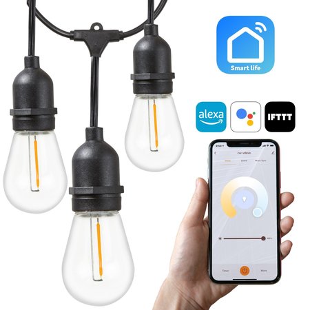 Newhouse Lighting - Outdoor 48ft. Smart LED Outdoor String Lights, Smart Life App SMSTRING15